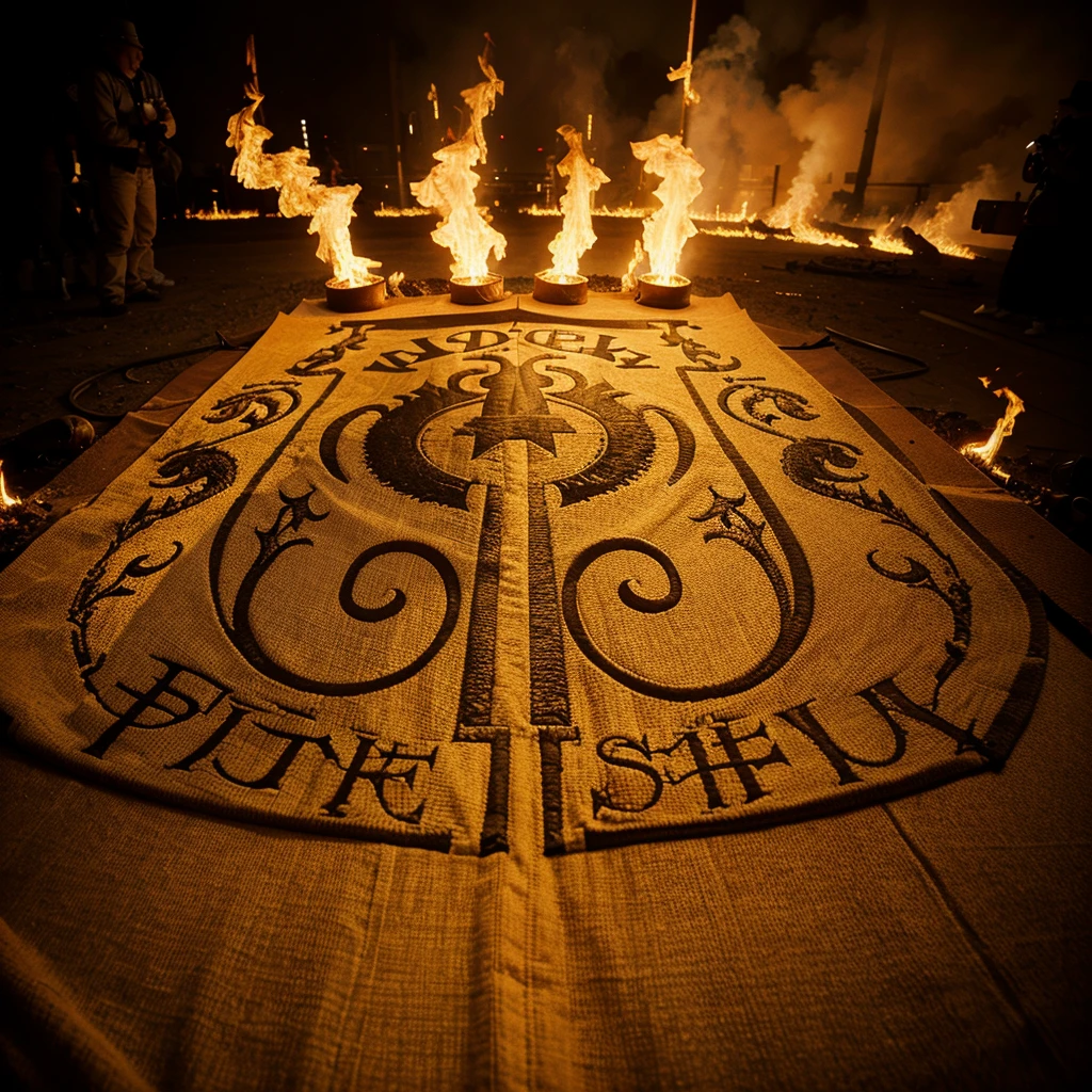 Lettering “Let Saxony burn in a controlled manner” motifs such as fire and pitchforks as well as the Saxony flag