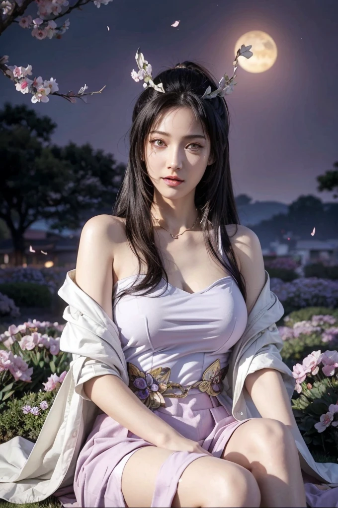realistic, 1 women, best quality, 12k, HD, long hair, big round breasts, cleavage, ponytail, necklace, jewelry, shorts, short jacket, slim hips, hair tie, yellow eyes, black hair, super detailed, Eye details, hair details, person details, mouth details, face details, breast details, clothes details, hair details, pants details, hand details, whole body