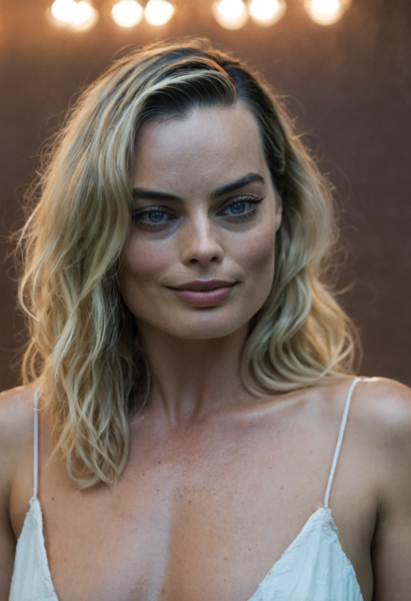  (( high quality random Erotic celebrity  shot ))  , 40yo woman ( full upper body shot, Margot Robbie, photorealistic , woman, middle aged woman, realistic babe )   extremely realistic skin, extremely erotic :1.5 slight curly hair:1.4, extremely long  hair , erotic photoshoot , fit muscular figure , exhausted look, rainy,  shiny sweaty skin, seductive expression , vacation side background , public, wet hair, dark atmosphere, bright realistic  lighting , rosy white pale  skin tone , erect nipples , celebrity, female,  woman, hollywood actress, , erotic angle  , fleshy muscular woman  , ( natural lights, depth of field, detailed face  insanely detailed skin texture, hyper detailed features )