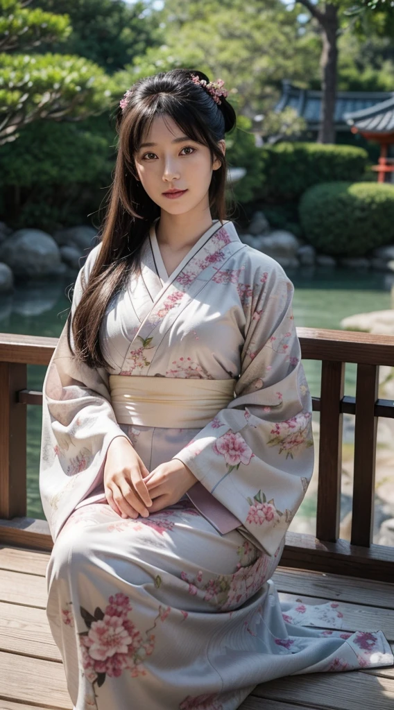 (Photorealsitic:1.4), (Top image quality:1.0), (超A high resolution:1.0), 8K, Raw photography, (​masterpiece:0.2), (pureerosface_v1:0.5)、(Best Quality Detail:1.2)、realisitic、8K UHD、hight resolution、(1girl in:1.2)、The ultra-detailliert、High quality textures、intricate detailes、detaileds、Very detailed CG、High quality shadows、Detail Beautiful delicate face、Detail Beautiful delicate eyes、depth of fields、Ray traching,1girl in, japanaese girl, Cute, slender, Black kimono, Kimono with Japanese pattern,Floral scrunchie, Beautiful skin, Facing the front,Sit down, Sit upright and say thank you,Align your hands elegantly,Smile faintly The Land of Japan,Japanese garden,Luxury Japanese-style room, skyporn, Magic Hour, (Realistic:1.3), Finely detailed, quality, (masutepiece:1.2), (Photorealistic:1.2), (Best Quality), (Intricate details), Dramatic, Ray tracing, photograph, +Lola