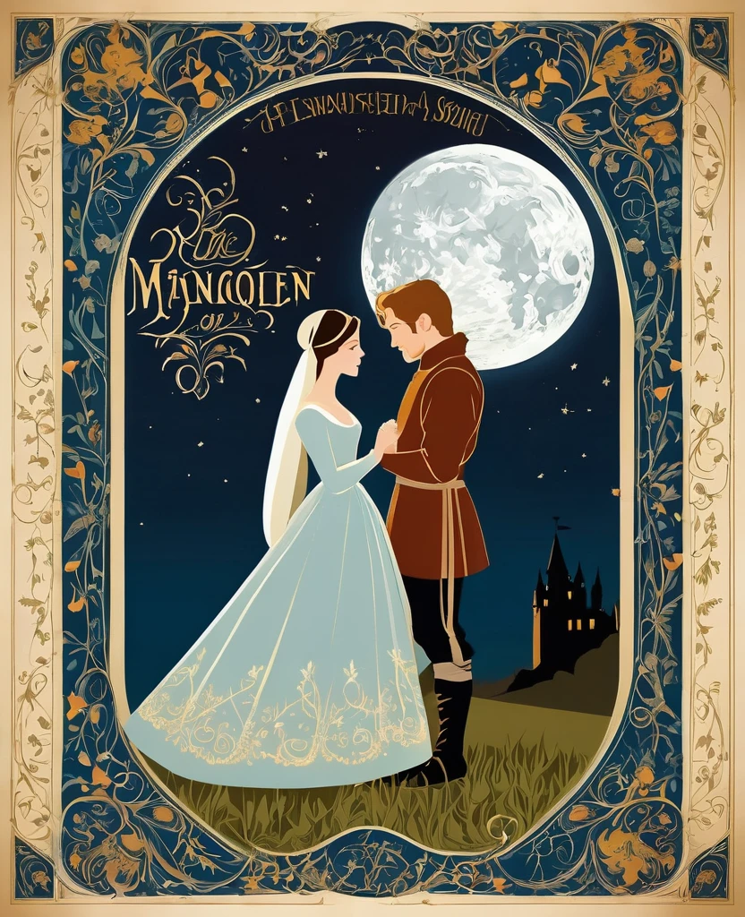 Indulge in a timeless love story with this captivating movie poster for a romantic medieval tale, where a humble peasant boy and a princess defy social barriers for a forbidden love. The composition captures the passion and longing between the two characters, with their faces illuminated by the soft glow of moonlight. The use of elegant typography and delicate ornamentation adds a touch of sophistication and nostalgia to the poster, evoking the enchantment of a bygone era. Directed by renowned filmmaker Kenneth Branagh,text:2,