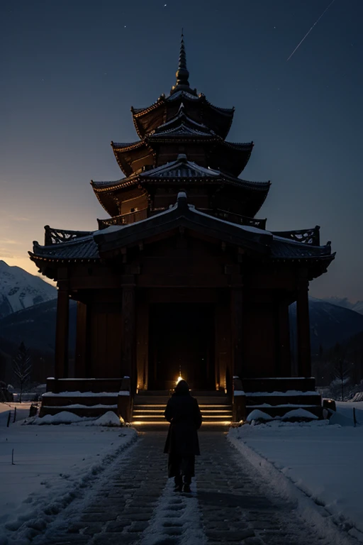 temple samourai dans une montagne la nuit