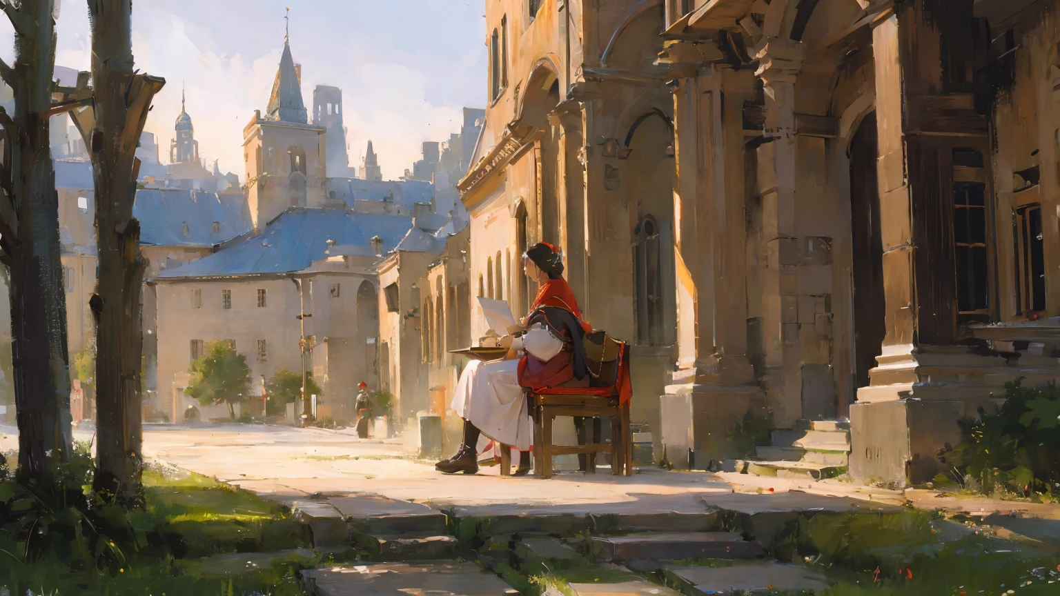 Overlooking,Big Tree,light dots,City,Imagine,Medieval style,8K picture quality, 4k picture quality, masterpiece, The award-winning, the best