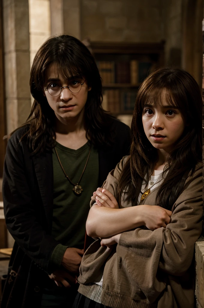 Harry Potter dan Hermione Granger sedang berciuman 
