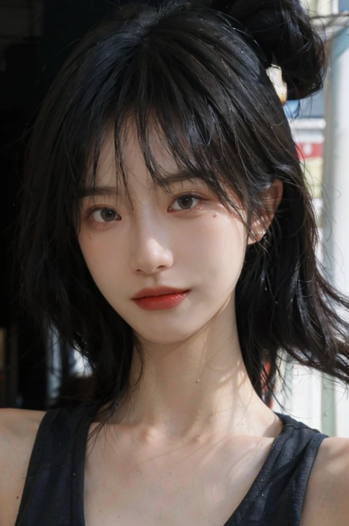(Skin details:1.4), (smooth skin textures:1.3), Lipstick, background,海滩background, Direct vision, earrings, serene, calm, (Realistic and detailed eyes:1.2), Natural skin texture, Realistic facial details, Soft dramatic lighting, Vivid details, 35 mm film, outdoor, (Photo Practical:1.4), (hyper Practical:1.4), (Practical:1.3), (Smoother lighting:1.05), (Improve lighting quality:0.9), (Highest quality real skin textures:1.4), Exquisite eyes, Delicate face, Close-up of face, (Enhance the beauty of skin texture:1.1), Hair details, Vest,normal body ratio, short hair, Moles under the eyes, thinking, A faint smile,公园background,Portrait Photography, Depth of Field, Bokeh, Surrealism, Ray Tracing, (Portrait Photography:1.1), Surrealism, High Detail, Chiaroscuro, Ray Tracing, reflected light, Ultra HD, Ultra HD, masterpiece, Textured Skin, Super Detail, High Detail, high quality, best quality