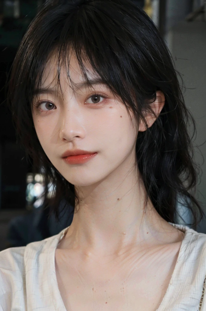 (Skin details:1.4), (smooth skin textures:1.3), Lipstick, background,海滩background, Direct vision, earrings, serene, calm, (Realistic and detailed eyes:1.2), Natural skin texture, Realistic facial details, Soft dramatic lighting, Vivid details, 35 mm film, outdoor, (Photo Practical:1.4), (hyper Practical:1.4), (Practical:1.3), (Smoother lighting:1.05), (Improve lighting quality:0.9), (Highest quality real skin textures:1.4), Exquisite eyes, Delicate face, Close-up of face, (Enhance the beauty of skin texture:1.1), Hair details, Vest,normal body ratio, short hair, Moles under the eyes, thinking, A faint smile,公园background,Portrait Photography, Depth of Field, Bokeh, Surrealism, Ray Tracing, (Portrait Photography:1.1), Surrealism, High Detail, Chiaroscuro, Ray Tracing, reflected light, Ultra HD, Ultra HD, masterpiece, Textured Skin, Super Detail, High Detail, high quality, best quality