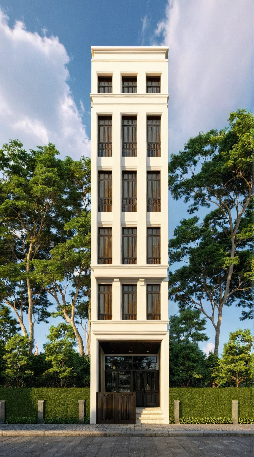 Raw photo,Masterpiece, high quality, best quality, authentic, super detail,
exterior, outdoors, house style indochine on the street ,aiaigroup
road,pavement, grass, trees, sky, cloud, (day:1.1)