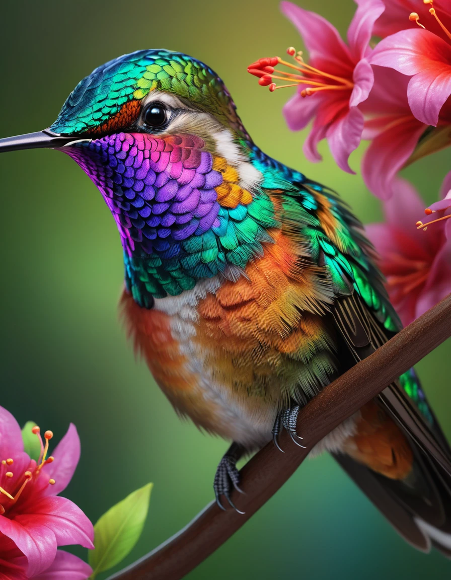(best quality,4k,8k,highres,masterpiece:1.2),ultra-detailed,(realistic,photorealistic,photo-realistic:1.37),beautiful detailed hummingbird,detailed feathers,vibrant colors,natural background,close-up view,iridescent plumage,exquisite details,soft focus,high-definition rendering,breathtaking realism,professional photography,studio lighting