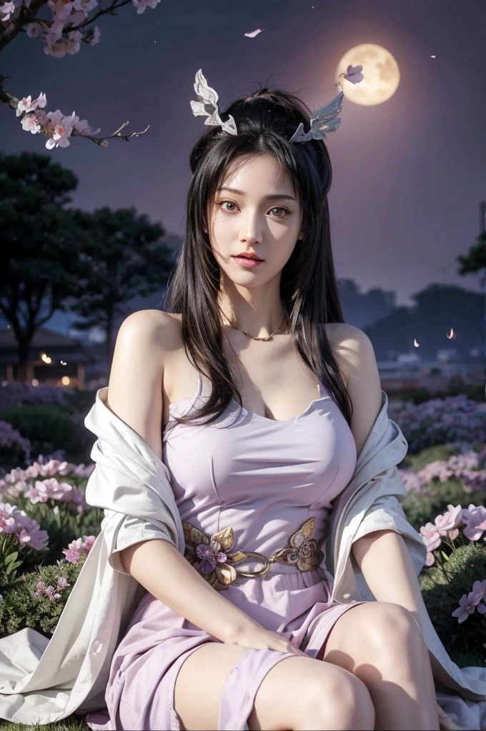 realistic, 1 women, best quality, 12k, HD, long hair, big round breasts, cleavage, ponytail, necklace, jewelry, shorts, short jacket, slim hips, hair tie, yellow eyes, black hair, super detailed, Eye details, hair details, person details, mouth details, face details, breast details, clothes details, hair details, pants details, hand details, whole body