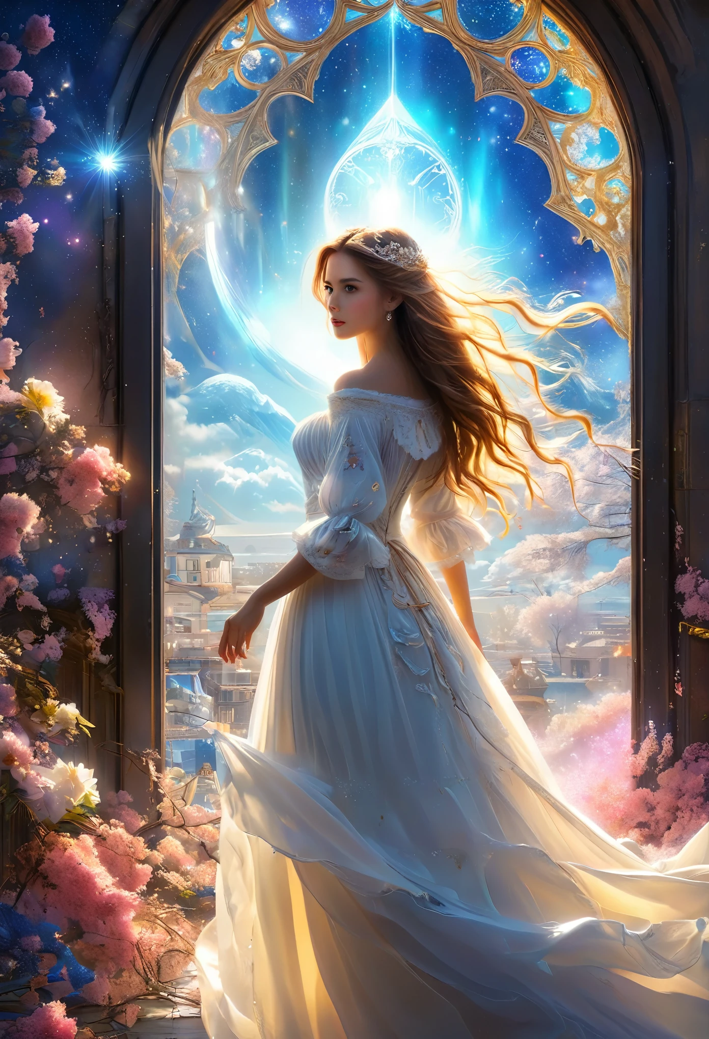 1 Beautiful girl, Fantasy world with magic portal, Everything is magical, The atmosphere is magical, Photo Real, Attention to detail, Highest quality, 4K