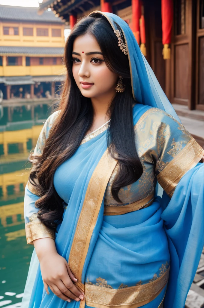 1 Heavenly beautiful and goddess beauty cute and sweet looking face Indian female in front of Fenghuang Ancient Town – Hunan, China, Heavenly beautiful Overweight, Heavenly beautiful Extremely fat, Heavenly beautiful and attractive Chubby figure , Heavenly beautiful looking and eye catching luxury style tight fitting Indian traditional sarees , reaching out, Heavenly beautiful Arabian woman, 16k, High resolution, masterpiece, highest quality, fine skin, outside view, Realistic Photograph, size 45 and waist size 32, close up face view