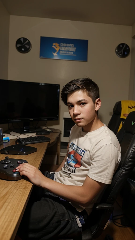 Photo of gamer boy with a controller in his hand