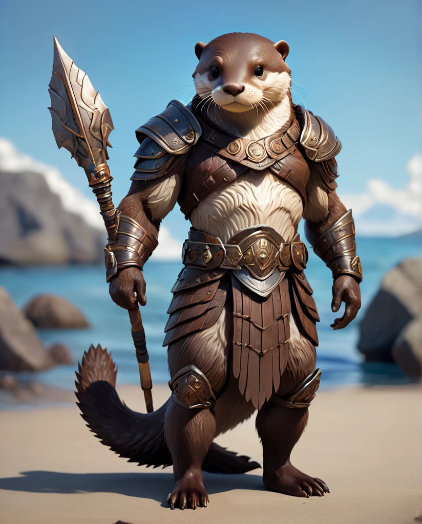 Otter Warrior Wearing armor high detail Full Body Shot Looking this way