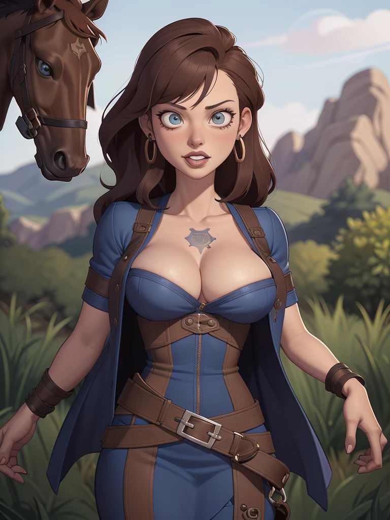 Ninja woman character with war marks Cartoon image of a woman .cartoon style illustration, Cartoon art style, Cartoon art style, digital illustration style, highly detailed character design, courage detailed digital art, Forest Fan Art, Portrait Character Design, beautiful digital illustration, high-quality portrait, comic book art, young man with beautiful hair . Beautiful lined eyes Medium large bust and wonderful sexy clothes. image expression of sexual desire from the waist to the illustration of them posing for a photo in the desert with a horse, Brendan Fraser, Marco Schultz, 90s romantic movie, still promotional, The Mummy, panoramic photo, braggart and romantic, 1995 movie, digitally remastered, film still promotional, Milla Jovovich, Season 3 ( 1 9 9 7 ), Titanic, Atores, Jack