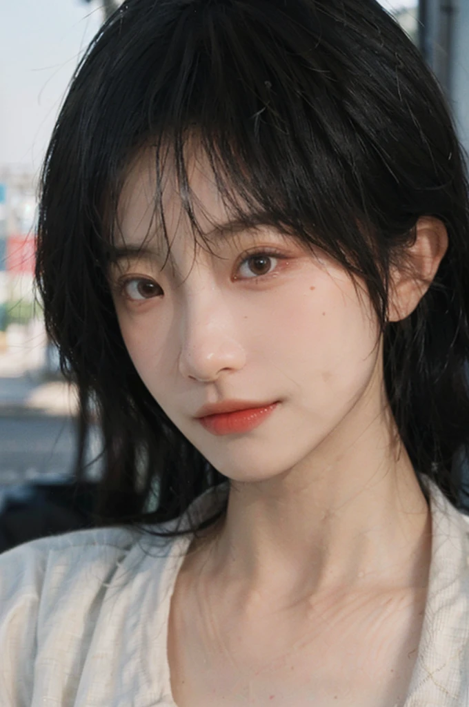 (Skin details:1.4), (smooth skin textures:1.3), Lipstick, background, earrings, serene, calm, (Realistic and detailed eyes:1.2), Natural skin texture, Realistic facial details, Soft dramatic lighting, Vivid details, 35 mm film, outdoor, (Photo Practical:1.4), (hyper Practical:1.4), (Practical:1.3), (Smoother lighting:1.05), (Improve lighting quality:0.9), (Highest quality real skin textures:1.4), Exquisite eyes, Delicate face, Close-up of face, (Enhance the beauty of skin texture:1.1), Hair details, normal body ratio, Moles under the eyes, thinking, A faint smile,公园background,Portrait Photography, Depth of Field, Bokeh, Surrealism, Ray Tracing, (Portrait Photography:1.1), Surrealism, High Detail, Chiaroscuro, Ray Tracing, reflected light, Ultra HD, Ultra HD, masterpiece, Textured Skin, Super Detail, High Detail, high quality, best quality