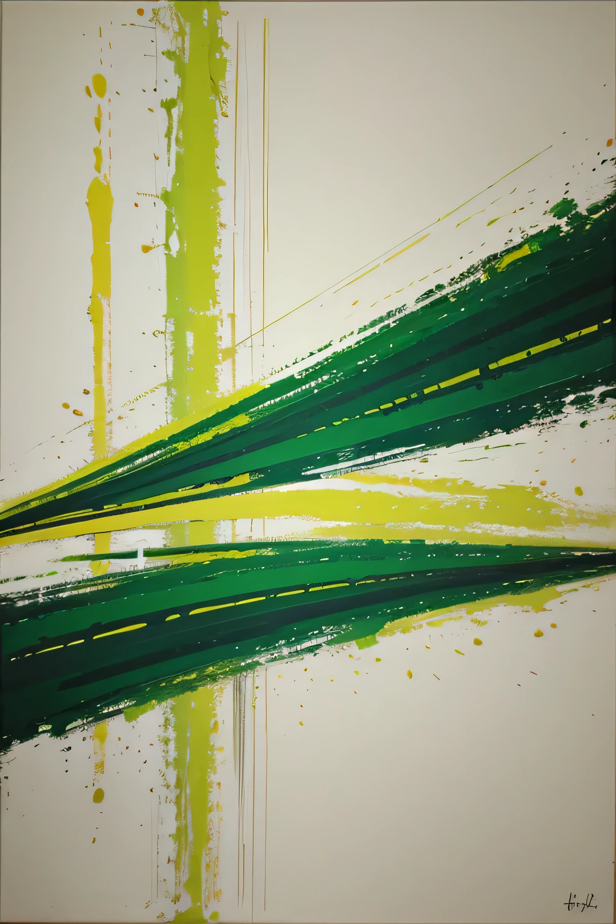 Abstract painting with bright green and yellow