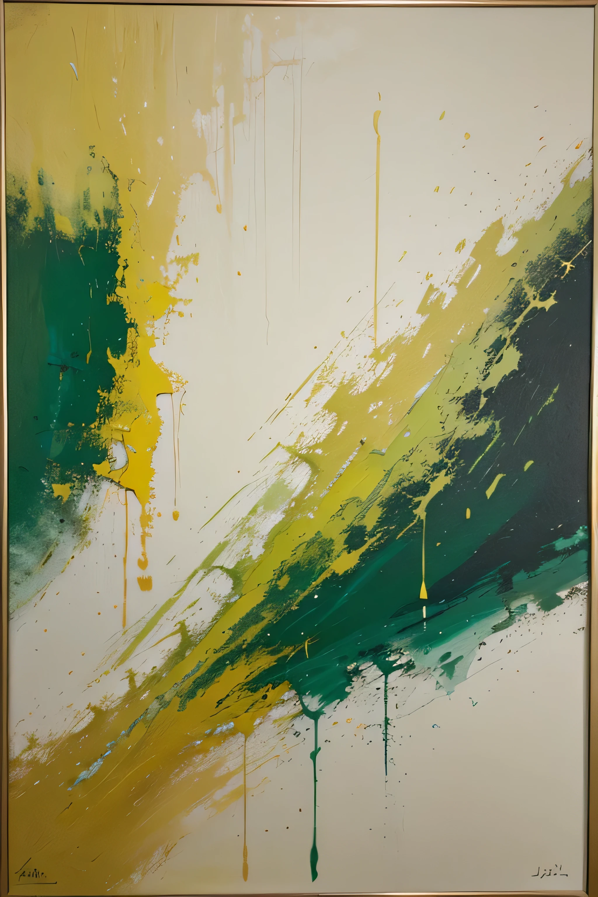 Abstract painting with bright green and yellow