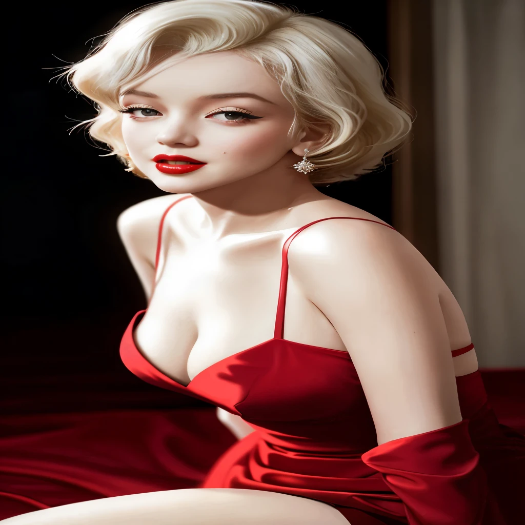 Marilyn Monroe, Linda, blonde, sensuous, Red lips, whole body