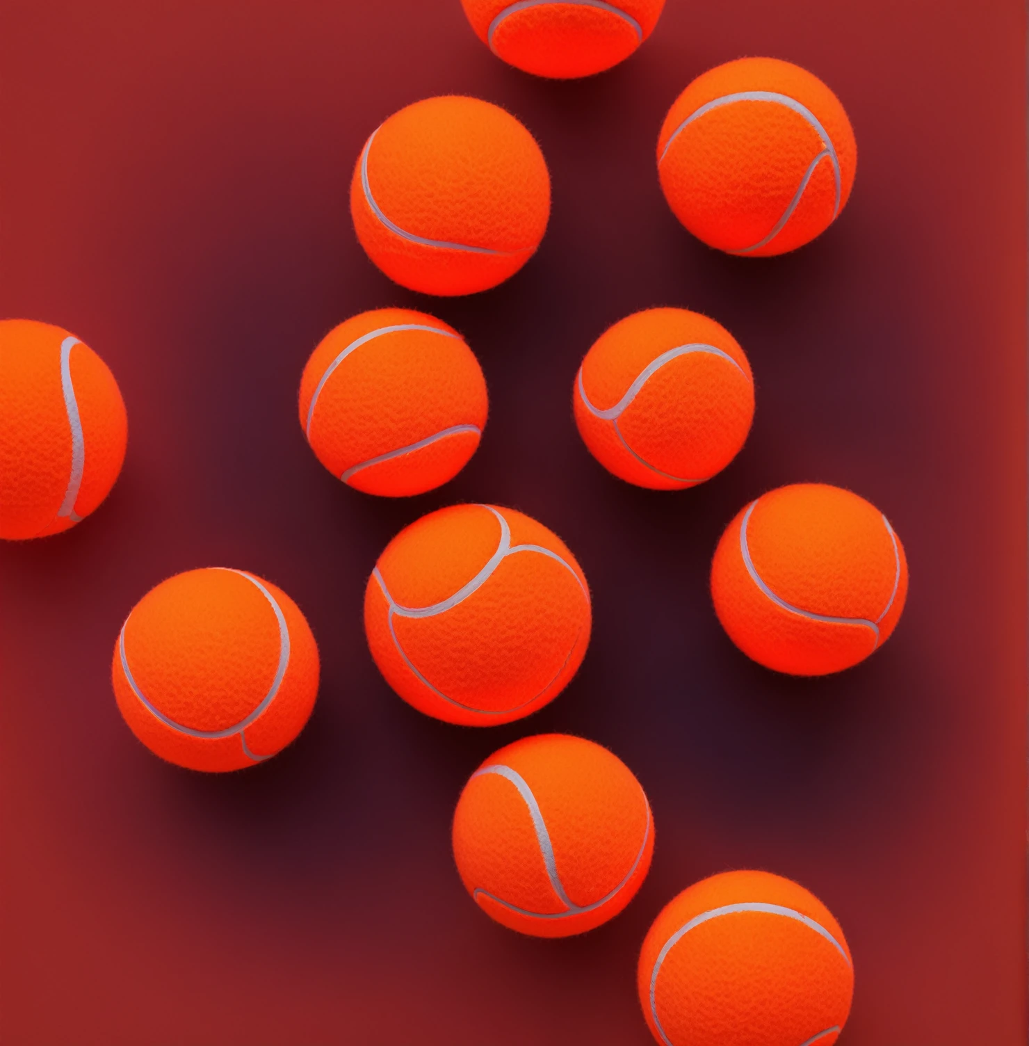 Original photograph of 5 neon orange tennis balls.