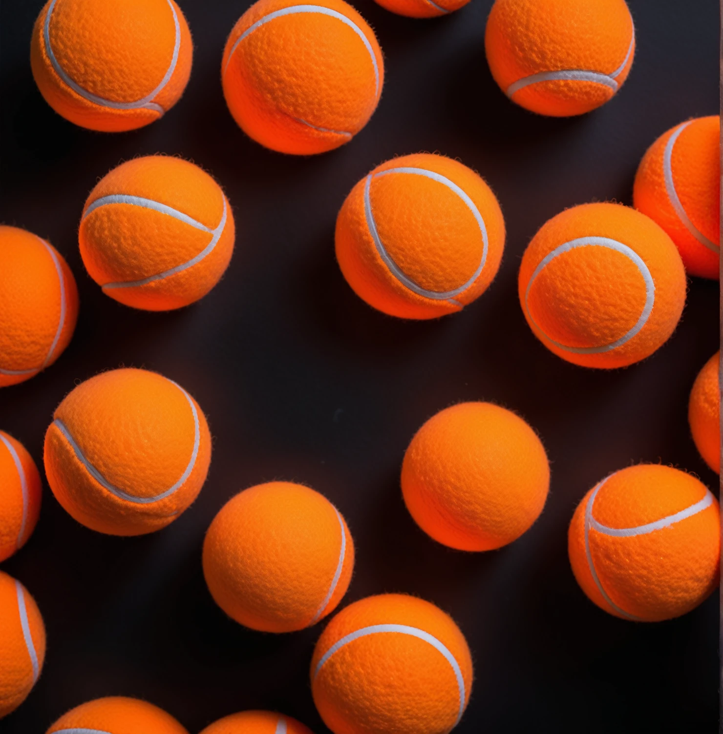 Original photograph of 5 neon orange tennis balls.