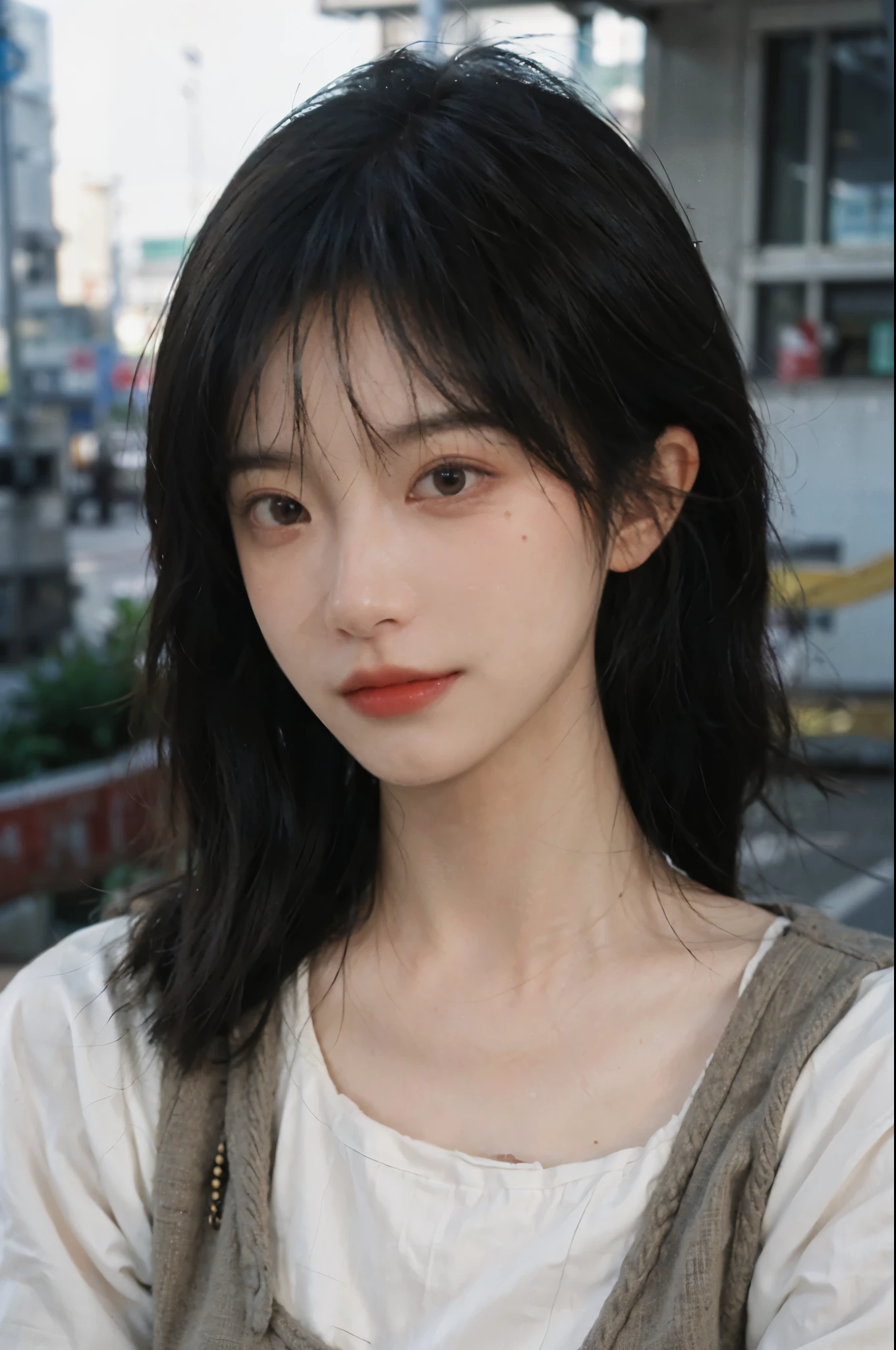 (Skin details:1.4), (smooth skin textures:1.3), Lipstick, background, earrings, serene, calm, (Realistic and detailed eyes：1.2）, Natural skin texture, Realistic facial details, Soft dramatic lighting, Vivid details, 35 mm film, outdoor, (Photo Practical:1.4), (hyper Practical:1.4), (Practical:1.3), (Smoother lighting:1.05), (Improve lighting quality:0.9), (Highest quality real skin textures:1.4), Exquisite eyes, Delicate face, Close-up of face, (Enhance the beauty of skin texture:1.1), Hair details,  normal body ratio, Moles under the eyes, thinking, A faint smile,公园background，Portrait Photography, Depth of Field, Bokeh, Surrealism, Ray Tracing, (Portrait Photography:1.1), Surrealism, High Detail, Chiaroscuro, Ray Tracing, reflected light, Ultra HD, Ultra HD, masterpiece, Textured Skin, Super Detail, High Detail, high quality, best quality