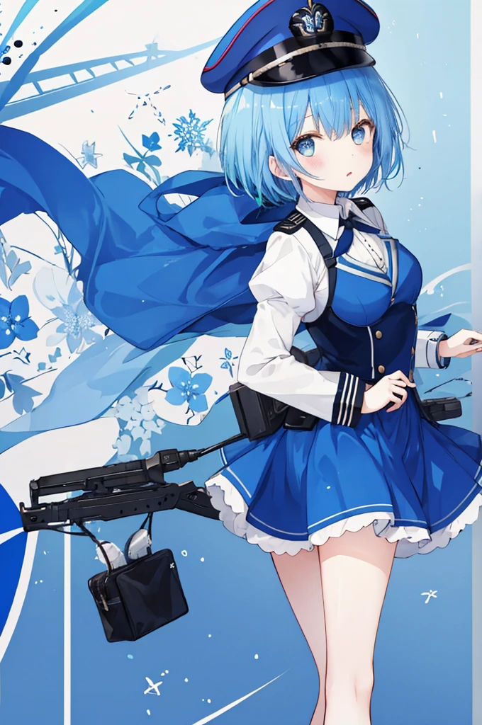 Girl、Blue hair short、German Officer Uniform