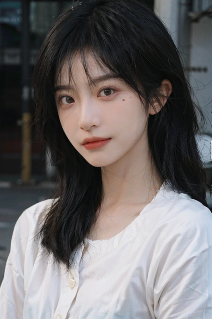 (Skin details:1.4), (smooth skin textures:1.3), Lipstick, background, earrings, serene, calm, (Realistic and detailed eyes:1.2), Natural skin texture, Realistic facial details, Soft dramatic lighting, Vivid details, 35 mm film, outdoor, (Photo Practical:1.4), (hyper Practical:1.4), (Practical:1.3), (Smoother lighting:1.05), (Improve lighting quality:0.9), (Highest quality real skin textures:1.4), Exquisite eyes, Delicate face, Close-up of face, (Enhance the beauty of skin texture:1.1), Hair details, normal body ratio, Moles under the eyes, thinking, A faint smile,公园background,Portrait Photography, Depth of Field, Bokeh, Surrealism, Ray Tracing, (Portrait Photography:1.1), Surrealism, High Detail, Chiaroscuro, Ray Tracing, reflected light, Ultra HD, Ultra HD, masterpiece, Textured Skin, Super Detail, High Detail, high quality, best quality