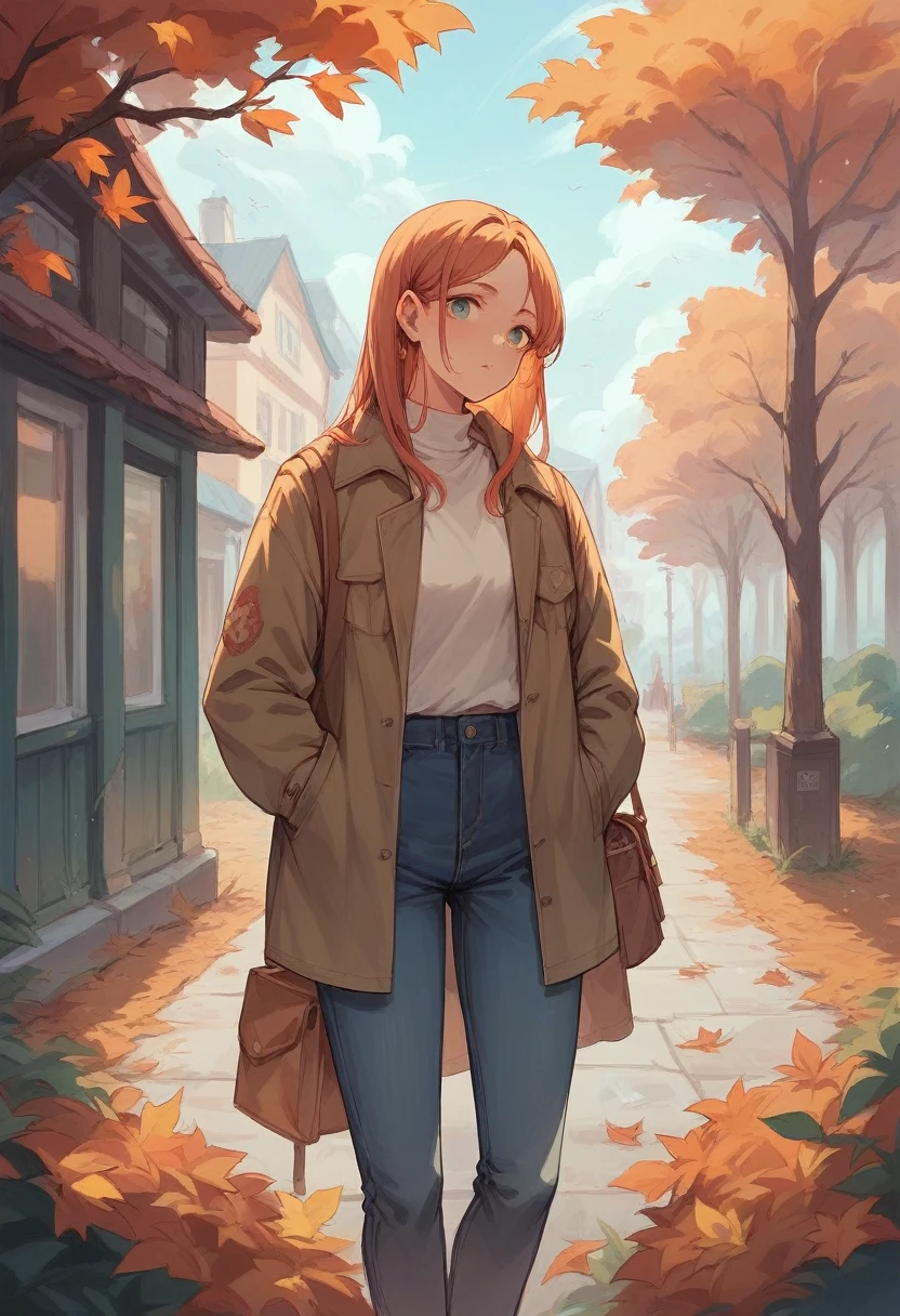 Girl in amazing performing clothing standing in autumn show.