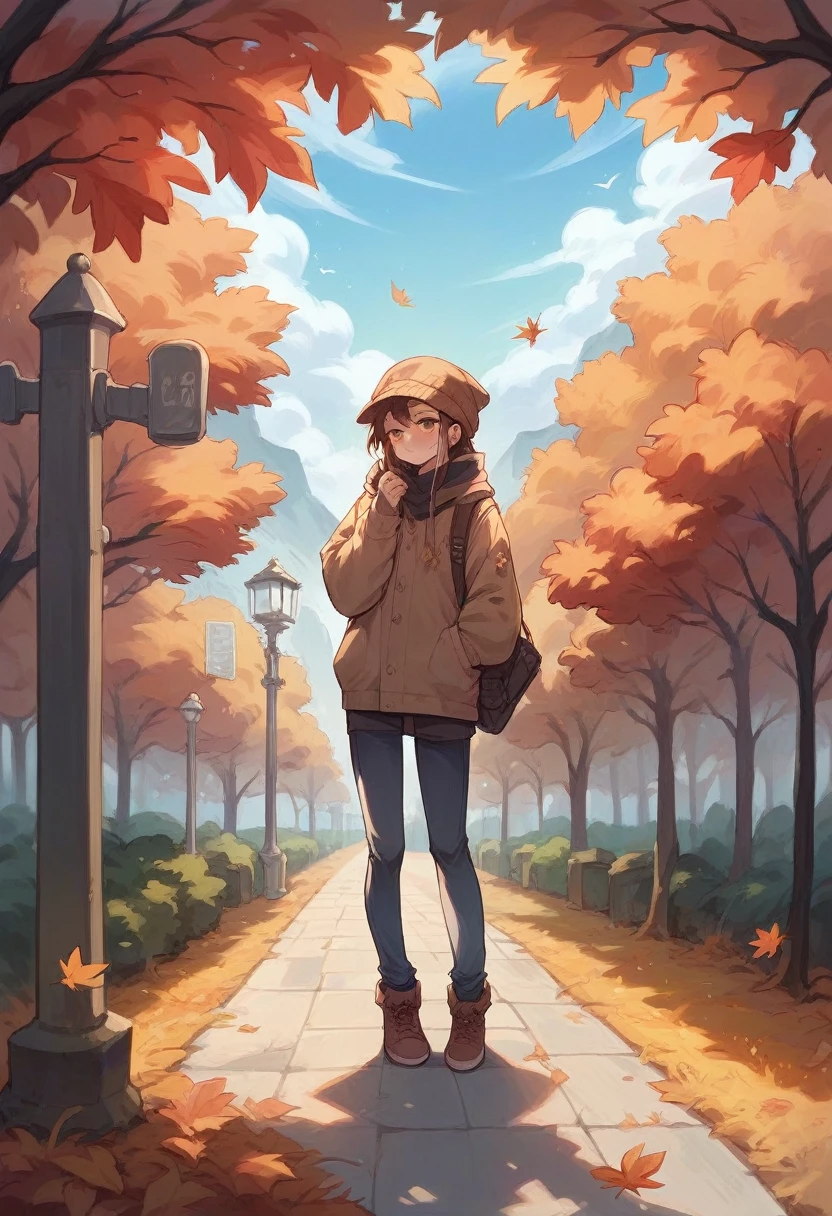 Girl in amazing performing clothing standing in autumn show.