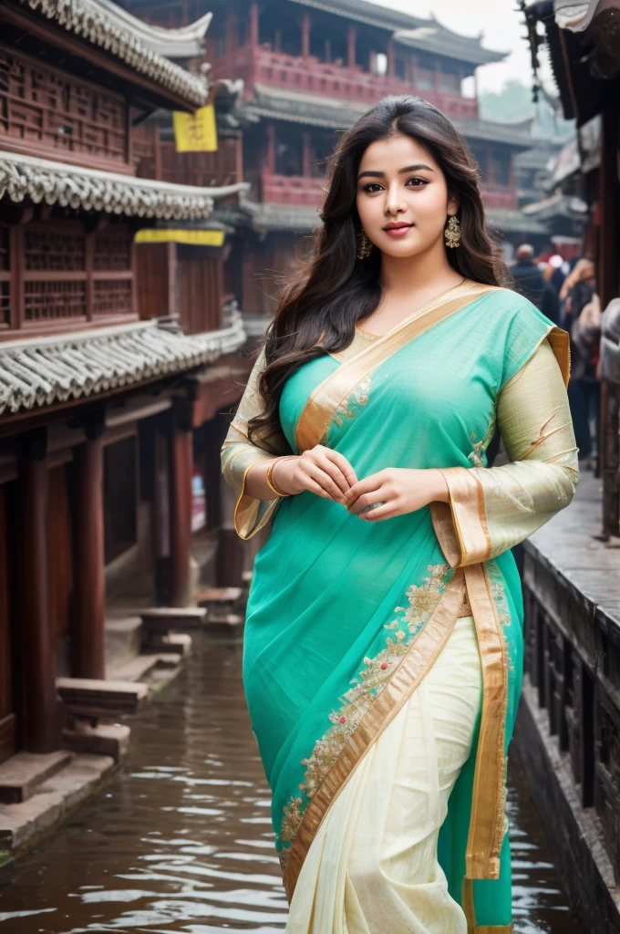 1 Heavenly beautiful and goddess beauty cute and sweet looking face Indian female in heavy rain Fenghuang Ancient Town – Hunan, China, Heavenly beautiful Overweight, Heavenly beautiful Extremely fat, Heavenly beautiful and attractive Chubby figure , Heavenly beautiful looking and eye catching luxury style tight fitting Indian traditional sarees , reaching out, Heavenly beautiful Arabian woman, 16k, High resolution, masterpiece, highest quality, fine skin, outside view, Realistic Photograph, size 45 and waist size 32, close up face view