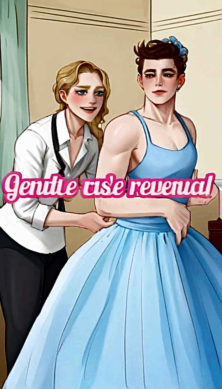 there is a cartoon picture of a man and woman in a dress, genderswap, genderless, androgynous person, gentle femdom, androgynous male, madonna genderbend elegant, extremely gendered, male and female, reivaille, joe biden as a transgender woman, ; visual novel, by Verónica Ruiz de Velasco, reverse