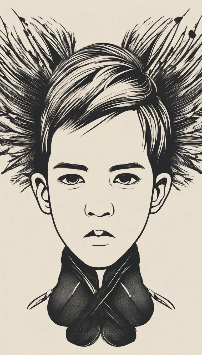 A minimal, modern, simple, cinematic logotype of a boy with a head full of feathers for the brand “Penamemoria" .