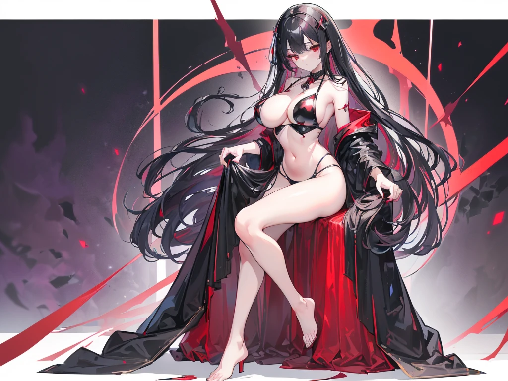 (Exquisite eyes),(Clear and beautiful eyes:1.61),masterpiece, ung girl,(Black clothes and some red gems), Black long hair, (She has a huge red gem on her chest), Good Hand,((The Havoc of StarCraft)),full-body shot,Fighting Stance,(Red Eyes:1.466),short and small,(Very big breasts:1.35),(Pretty Face),(full-body shot:1.33),Beautiful hands