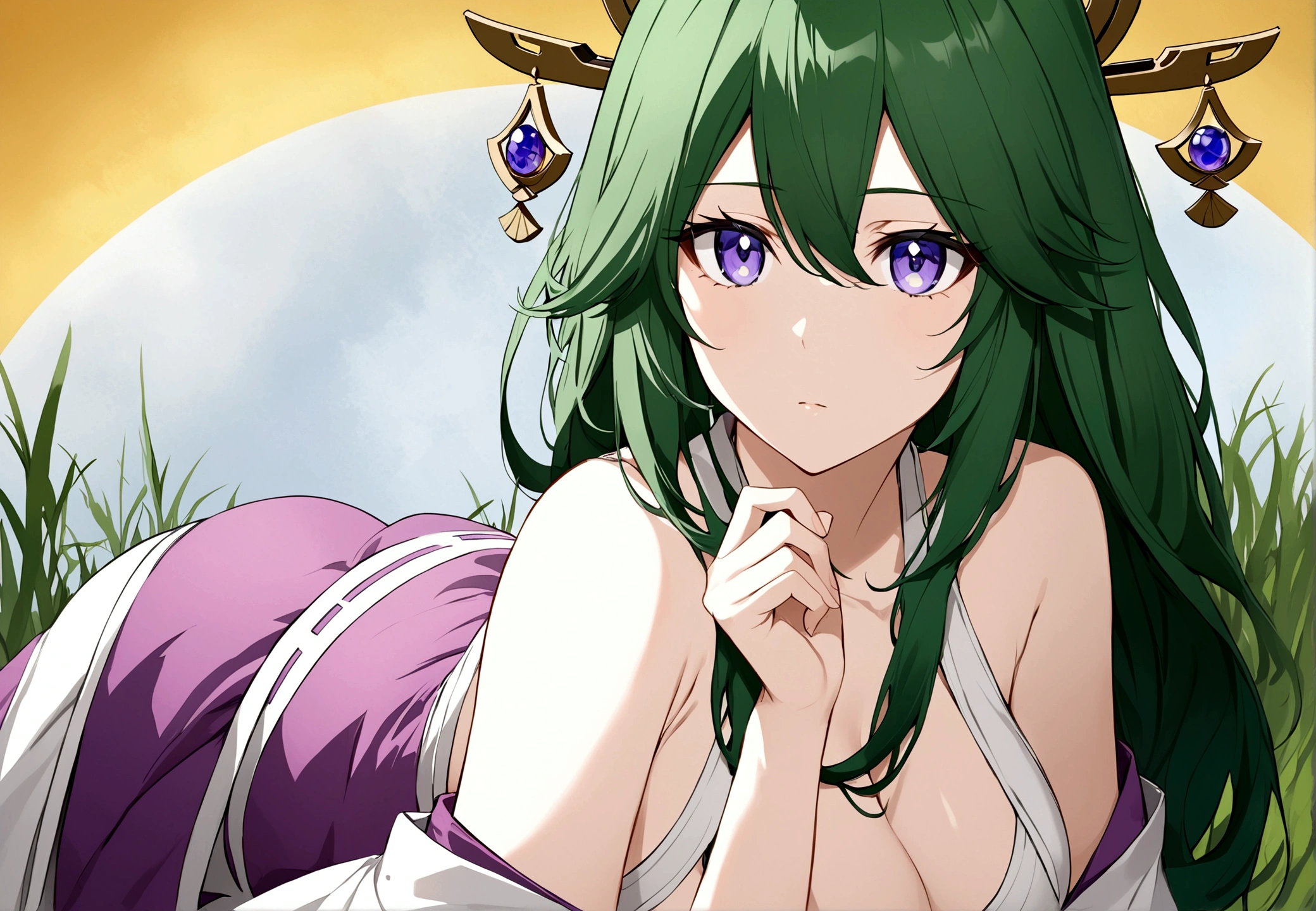Highest quality,masterpiece,(Masterpiece),Extreme details,(Exquisite facial features),(Exquisite hair carving),(Delicate eye depiction),Gemstone eyes,(Peerless Beauty), (Girl),((Detailed eyes and face)),Agile pupils,(Detailed portrayal of the pupil),(Delicate hand portrayal),4k quality,8K,high resolution,high quality,High Detail,Beautiful wallpaper,Yae Miko,Grass magic