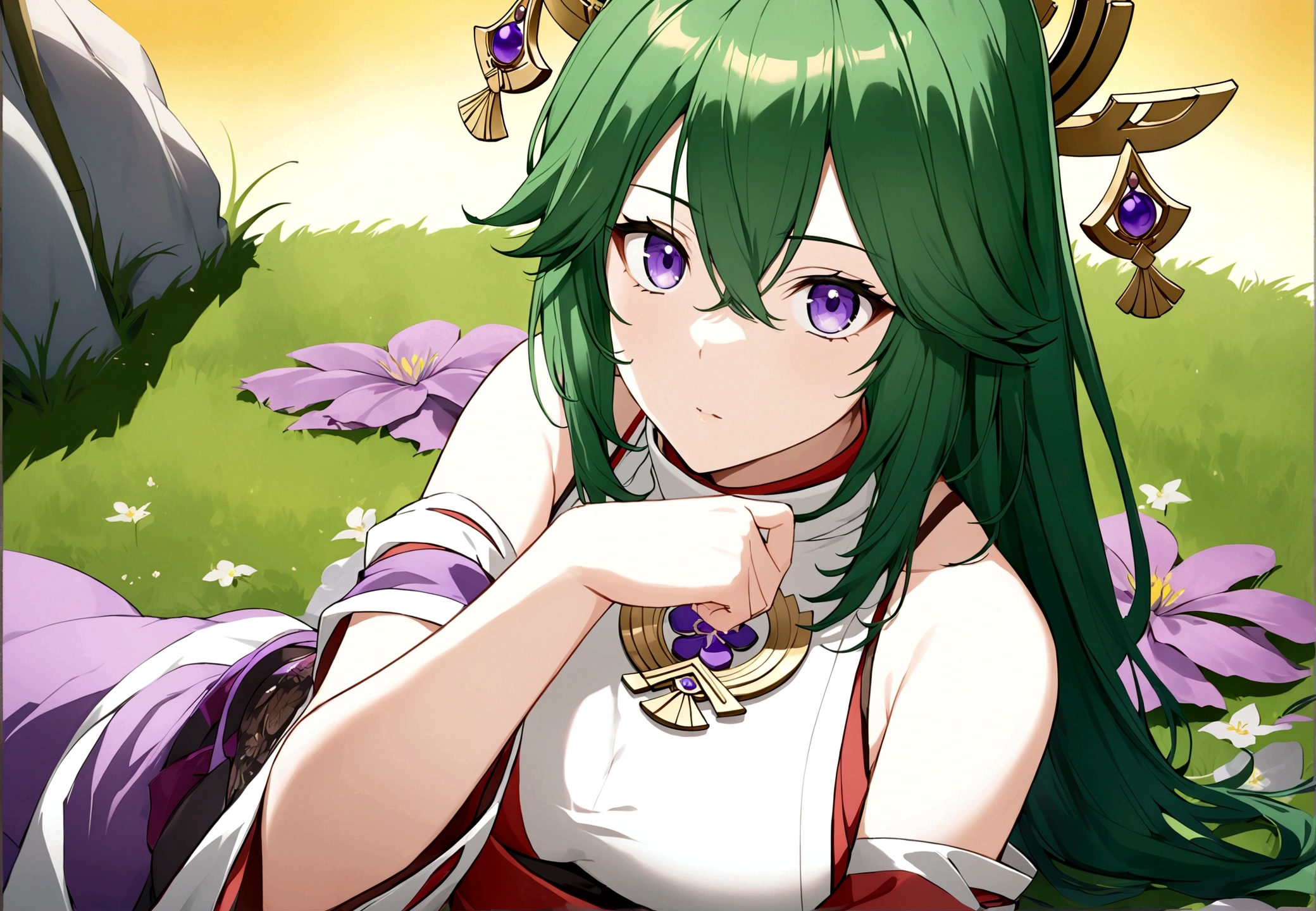Highest quality，masterpiece，（Masterpiece），Extreme details，（Exquisite facial features），（Exquisite hair carving），（Delicate eye depiction），Gemstone eyes，（Peerless Beauty）， （Girl），（（Detailed eyes and face）），Agile pupils，(Detailed portrayal of the pupil)，（Delicate hand portrayal），4k quality，8K,high resolution,high quality,High Detail,Beautiful wallpaper,Yae Miko,Grass magic