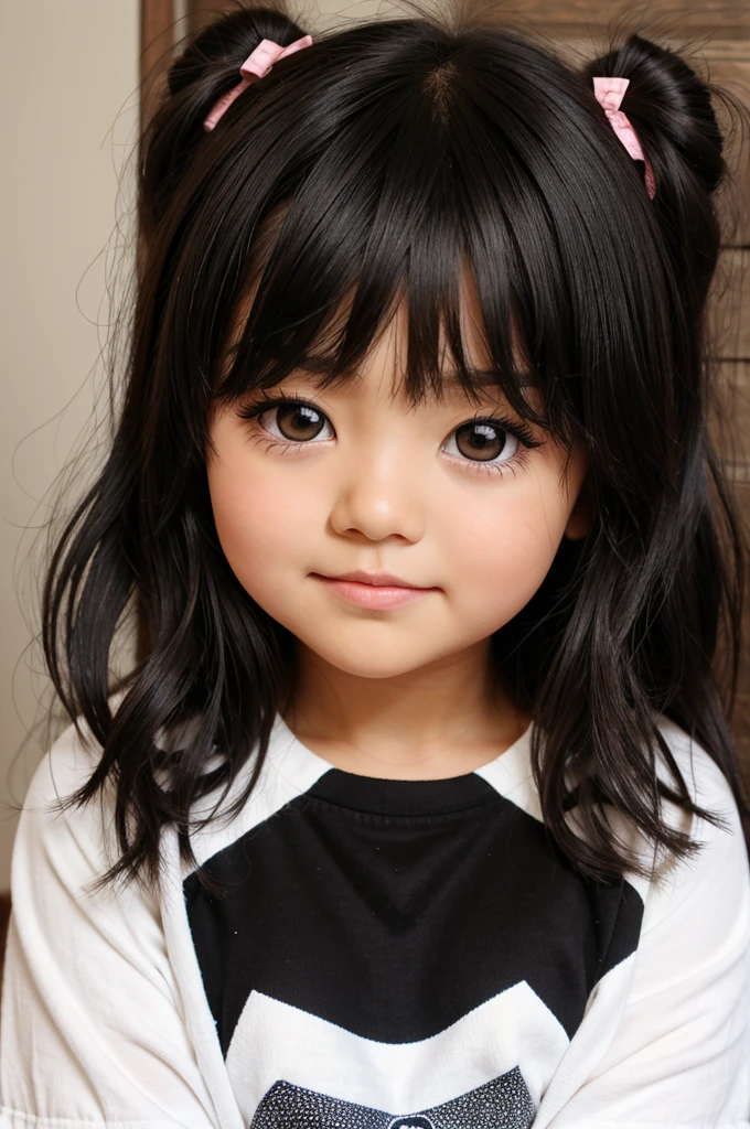 Chubby girl 
black  medium hair brown eyes chibi