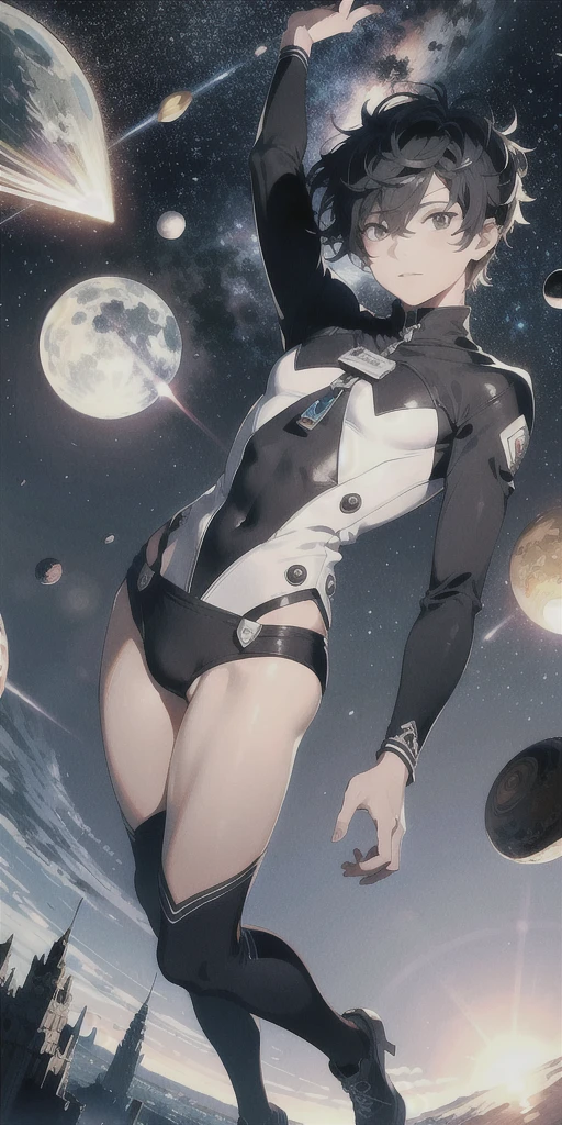 ridiculous resolution, high resolution, (masterpiece:1.4), super detailed, 1boy, seen from above, space, floating, --v 6