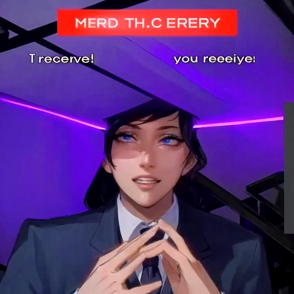 there is a woman in a suit and tie making a face, blacklight reacting, twitch streamer, very very low quality picture, his palms are sweaty
