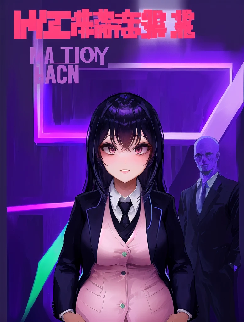 there is a woman in a suit and tie making a face, blacklight reacting, twitch streamer, very very low quality picture, his palms are sweaty, looking into camera, plump lips