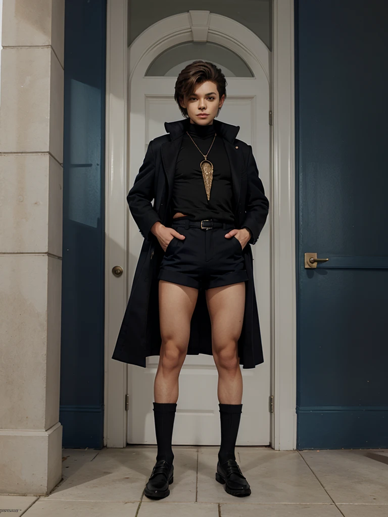 Femboy, off the sholder coat, short pants, wizard, full body, concept art