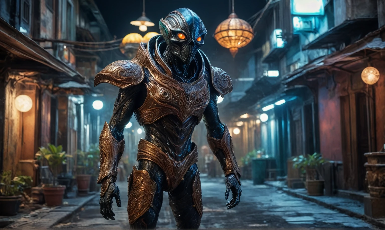 full-body-shot,niobium Manganite (The Alien Entity:Caribbean:0.5), wants eat,survival in criminal city of future,Cinematic,soft colors, Technicolor,natural skin textures, hyper realism, hyper detailed,Extremely detailed,High contrast,Masterpiece,Realistic,Ultra Detailed, intricate details,realistic humid leather,extremely intricate,Epic Realistic, cinematic style,irina yermolova,high contrast,HDR,extremely detailed, [deep night landscape],masterpiece,intricate details,faded,eyes extremely detailed, high detailed eyes,8k resolution,RAW,retina, Nikon Z9,Mestichino,Light particles,marble leather ,ink photography 