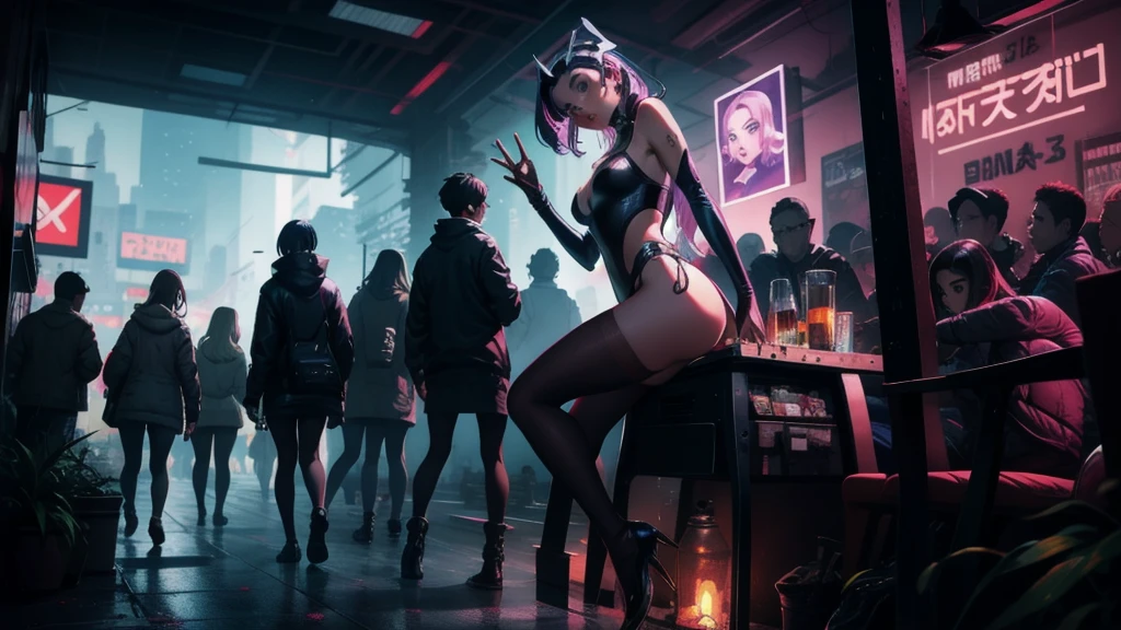 anime girl with purple hair sitting on a chair in front of a space ship, oppai cyberpunk, cyberpunk anime art, anime cyberpunk art, digital cyberpunk - anime art, digital cyberpunk anime art, cyberpunk anime girl, anime cyberpunk, female cyberpunk anime girl, digital cyberpunk anime!!, cyberpunk anime girl mech, smooth anime cg art, cyberpunk beautiful girl, detailed digital anime art, dreamy cyberpunk girl, cyberpunk girl, modern cyberpunk anime, detailed anime artwork, anime art wallpaper 4k, anime art wallpaper 4 k, ( ( cyberpunk ) )(шедевр, Лучшее качество:1.2), сложные детали, шабаш Ари, 1 девушка, одеваться, отрезанные рукава, расщепление, разноцветные волосы, светлые волосы, черные волосы, уши животных, колготки, маркировка усов, несколько хвостов, энергетический шар, верхняя часть тела, nsfw, hot, nipels