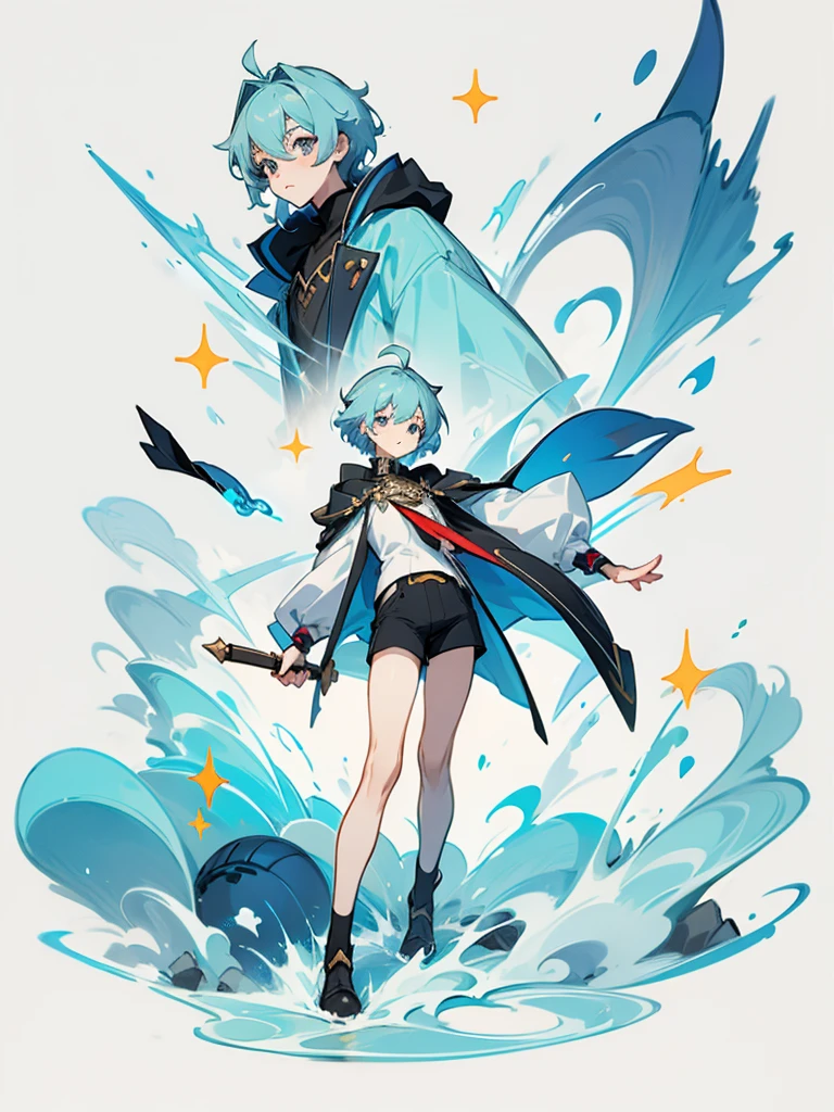 Femboy, off the sholder coat, short pants, wizard, full body, concept art