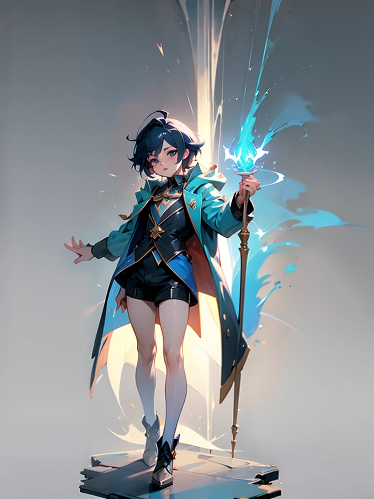 Femboy, off the sholder coat, short pants, wizard, full body, concept art