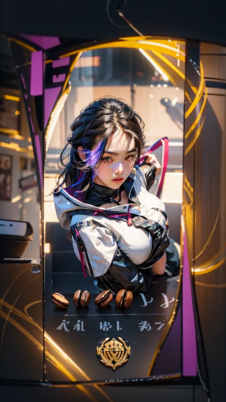 Best quality, masterpiece, ultra high res, (photorealistic:1.4), raw photo, 1girl, waist up, in coffeeshop, deep shadow, dark theme
