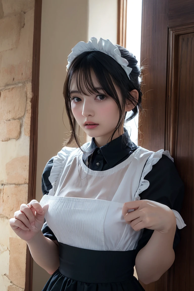 masterpiece, Highest quality, High resolution, 18+ Adult content, Sensual, Intimate, Emotional, Passionate, romantic, sweet, Adorable, Innocent, Pure, Fascinating, Fascinating, attractive, Mysterious, Fascinating, Fascinating, Immersive, Fascinating, dream-like, Surreal, Imaginative, Whimsical, artistic, Avant-garde, timeless, elegant, Sophisticated, chic, Sophisticated, Individuality, original, Fascinating,((Maid clothes:1.3))、Raise your arms to show your sides