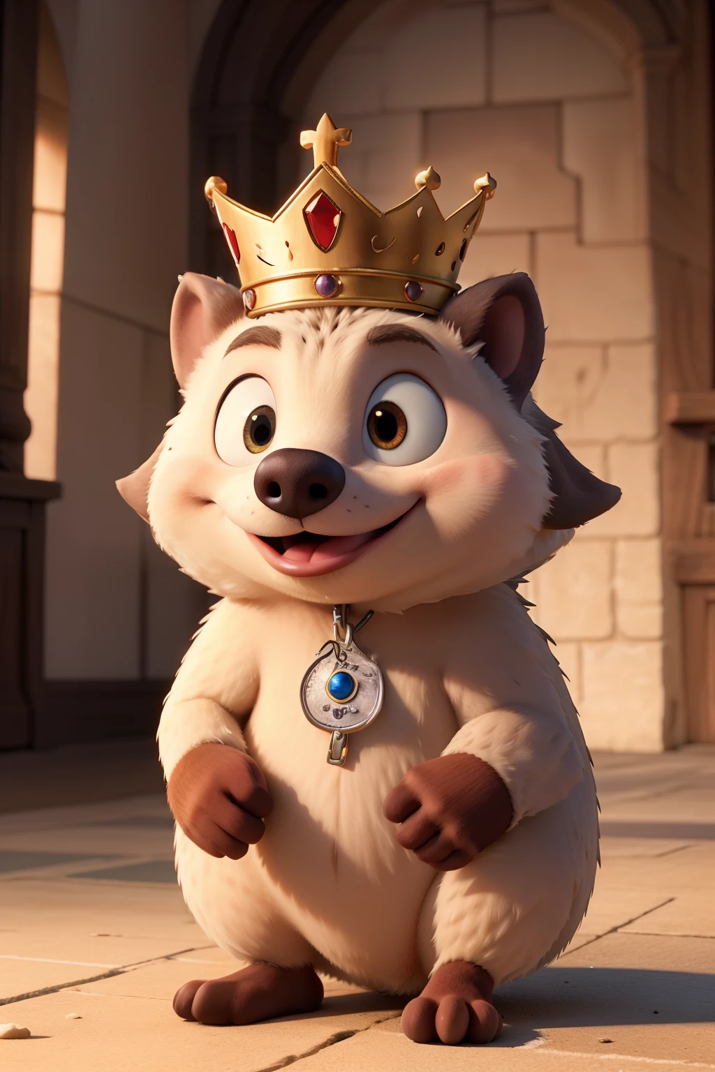 a hedgehog with a king&#39;s crown drawn in a cute and lively way 