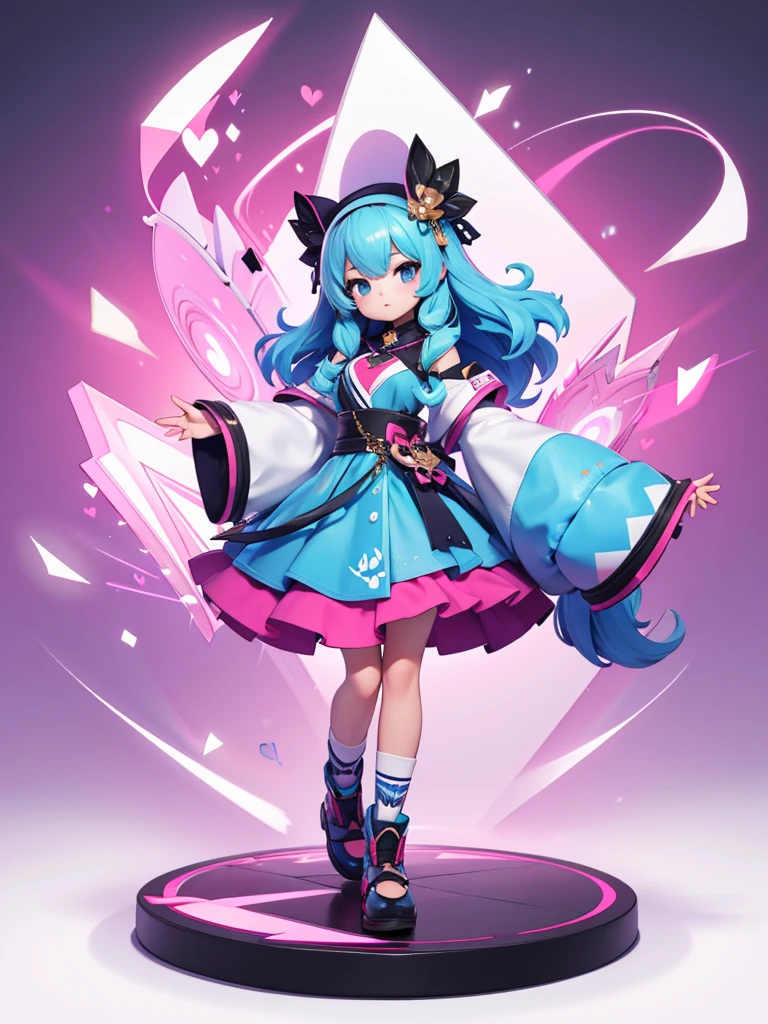 Seizo Watase style, Simple Line Initialism,Abstract art, 3d character, colorful hearts ,(((The most beautiful girl of all time))), (full body 1.2), only girl, long hair, bufferfly background, 18 year old, full body, (((8k))), (((3d)), blue and pink hair,