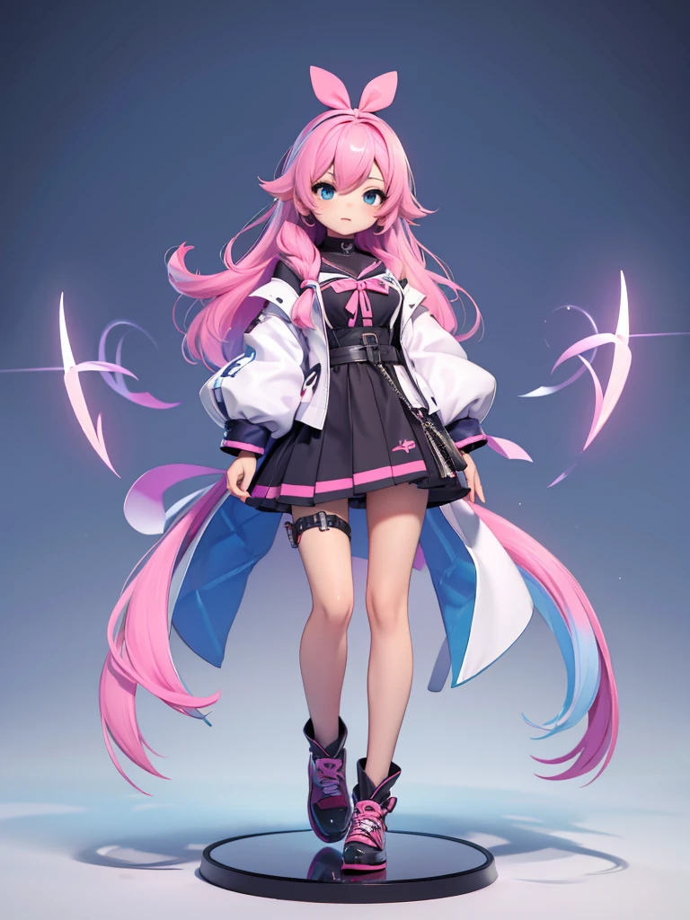 Seizo Watase style, Simple Line Initialism，Abstract art, 3d character, colorful hearts ,(((The most beautiful girl of all time))),  (full body 1.2), only girl, long hair, bufferfly background, 18 year old, full body, (((8k))), (((3d)), blue and pink hair, 