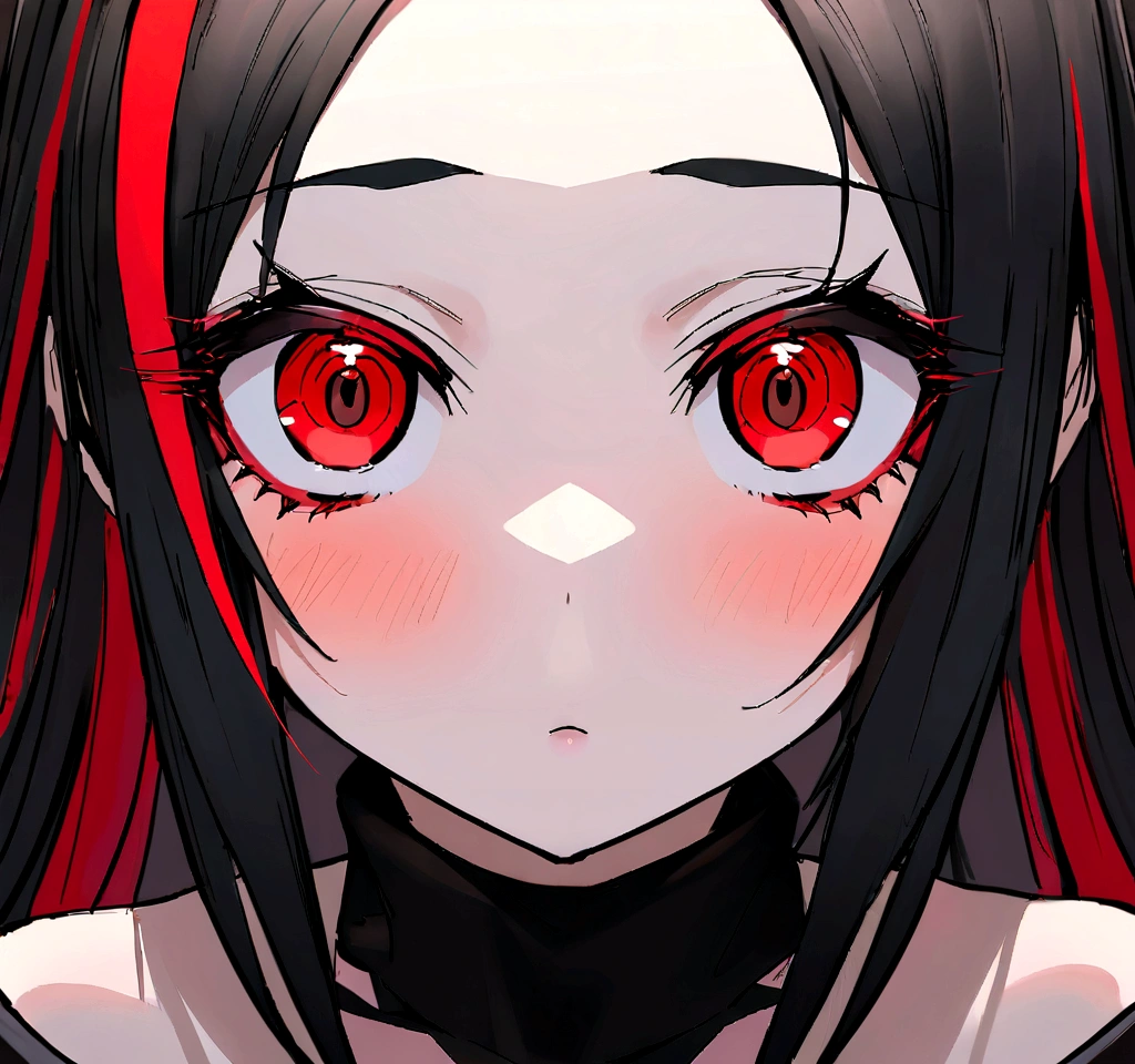 I&#39;m a girl, I&#39;m 18 years old and I&#39;m a virgin. I have black long hair with a red streak. I have bright red eyes and am wearing a .